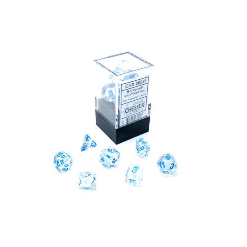 Chessex - Set 7 Dadi Poliedrici Mini - Borealis Icicle/Light Blue Luminary